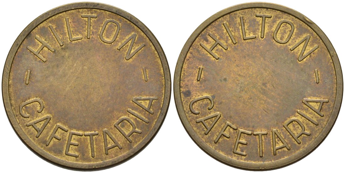 НИДЕРЛАНДЫ КОФЕЙНЫЙ ЖЕТОН HILTON "CAFETARIA", ДИАМЕТР 23,5 ММ. латунь 4573-434