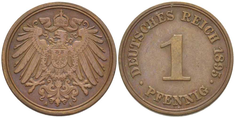 ГЕРМАНИЯ 1 ПФЕННИГ 1895 A KM 10, J. 10, Weege 2 медь 211-211