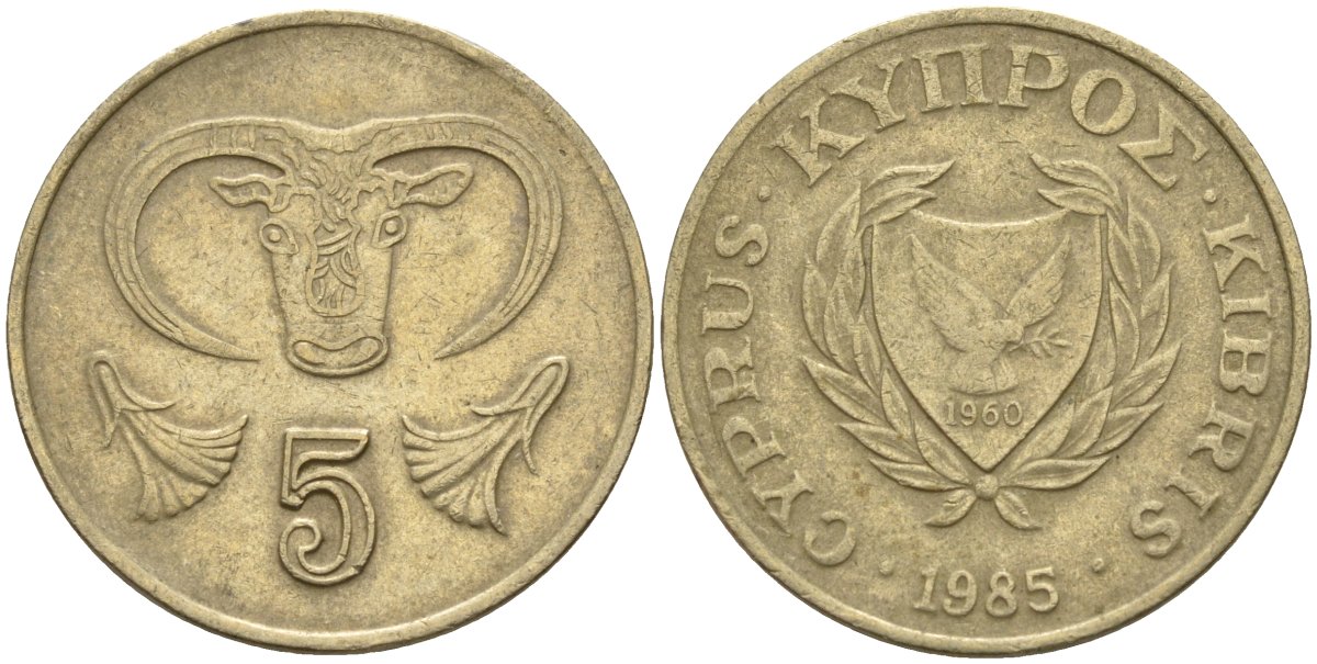 Кипр 5 центов 1985 KM 55.2 никель латунь 4141-926