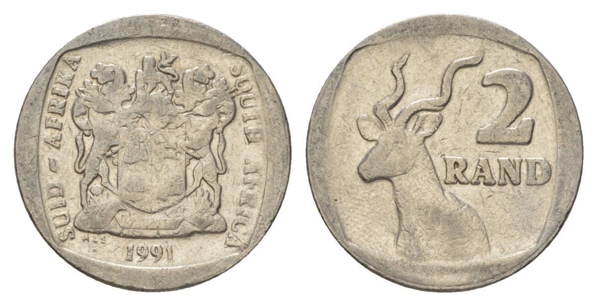 ЮАР 2 ранда 1991 KM 139 медь плакированная никелем 4626-1136