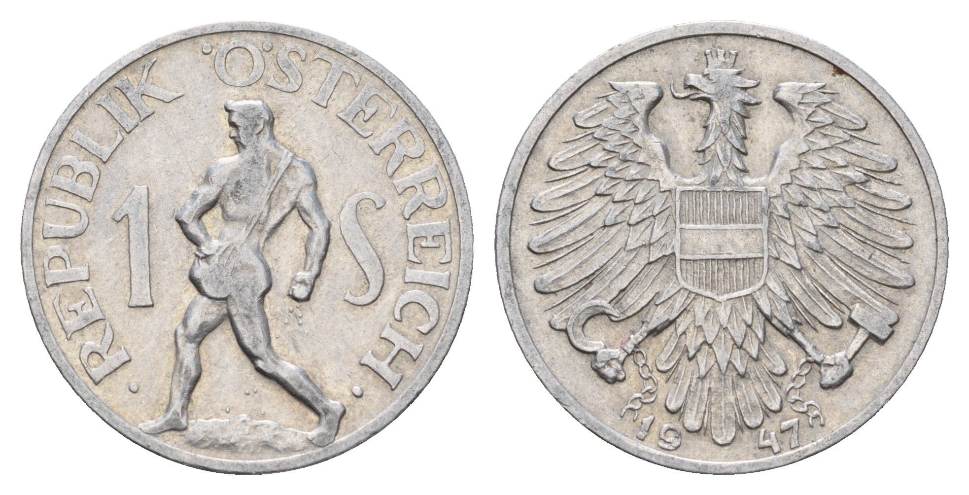 Австрия 1 шиллинг 1947 KM 2871 алюминий 4671-557