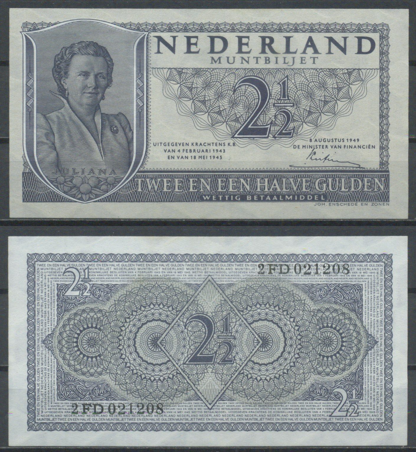 Нидерланды 2 1/2 гульдена 1949  Pick 73  бумага   7221-47-2-2