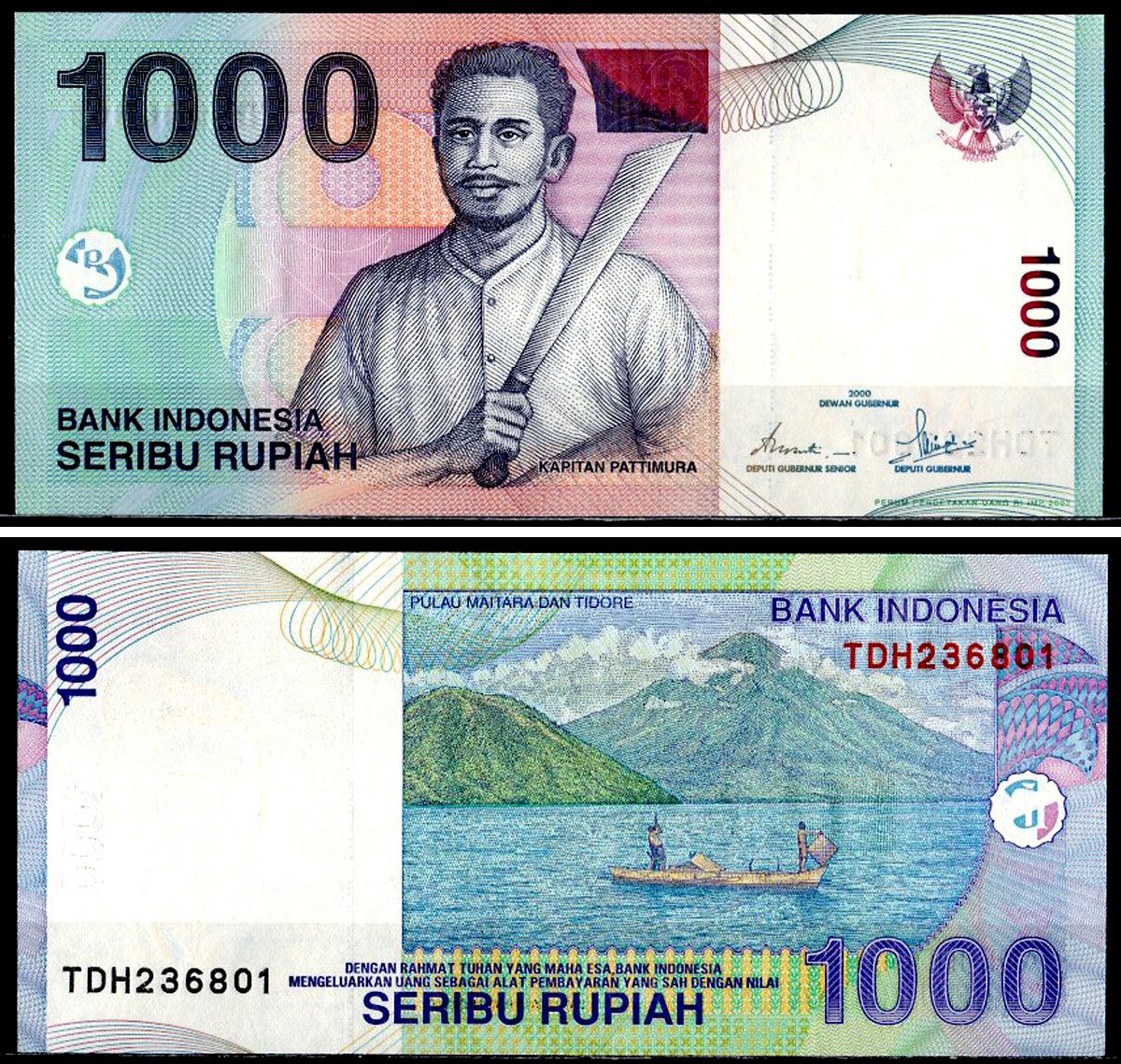 Индонезия 1000 рупий 2000/2002 Pick 141 c бумага 6281-38-3-2