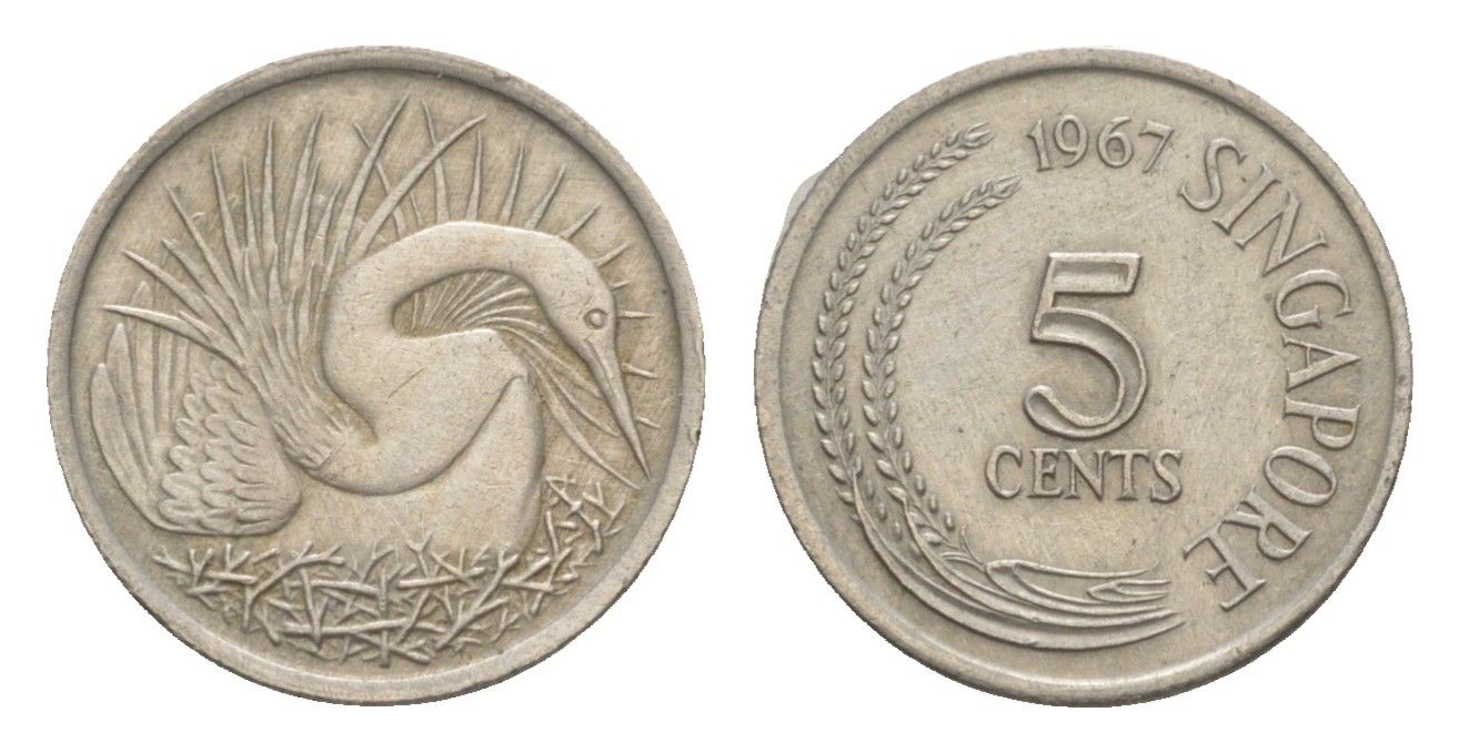Сингапур 5 центов 1967 KM 2 медно-никель 4643-561