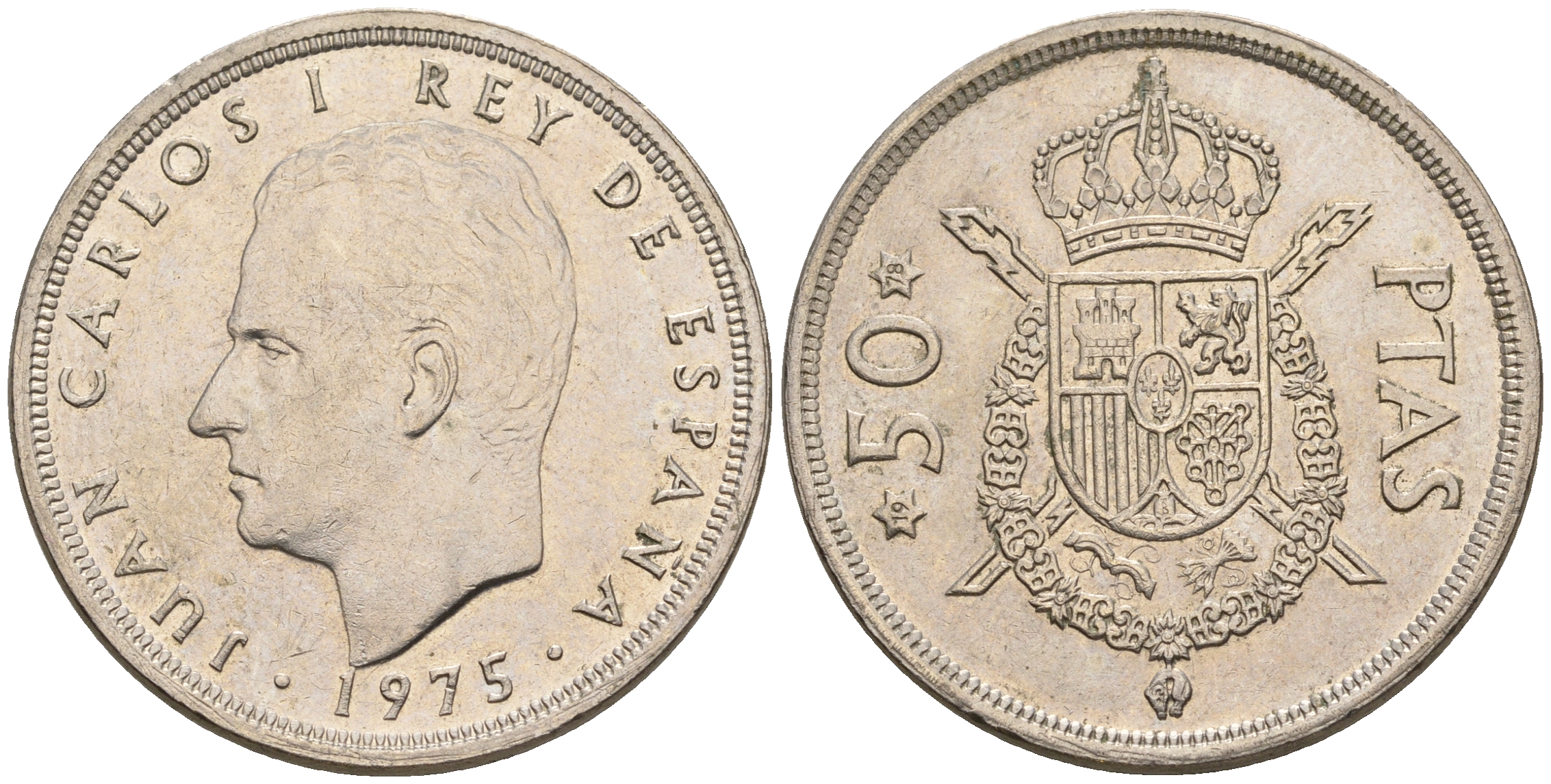 Испания 50 песет 1975 (78) Хуан Карлос I (1975-2014) KM 809 медно-никель 81-644