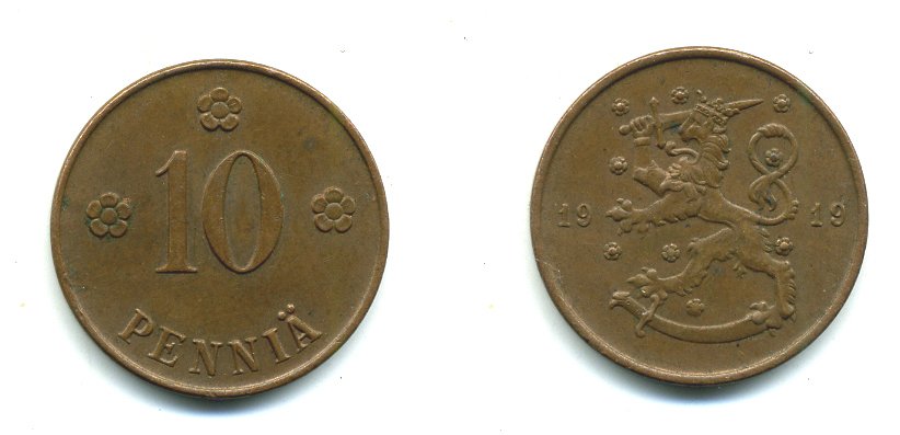 Финляндия 10 пенни 1919 KM 24 медь 41-1247