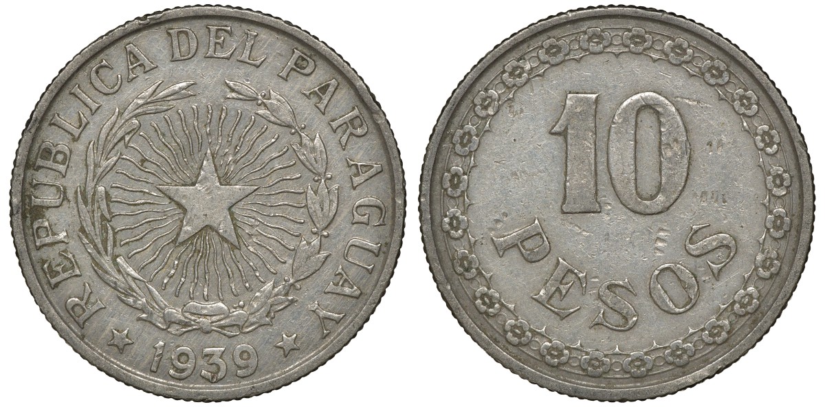 ПАРАГВАЙ 10 ПЕСО 1939 ГОД ТИП KM 19 медно-никель 72-1732