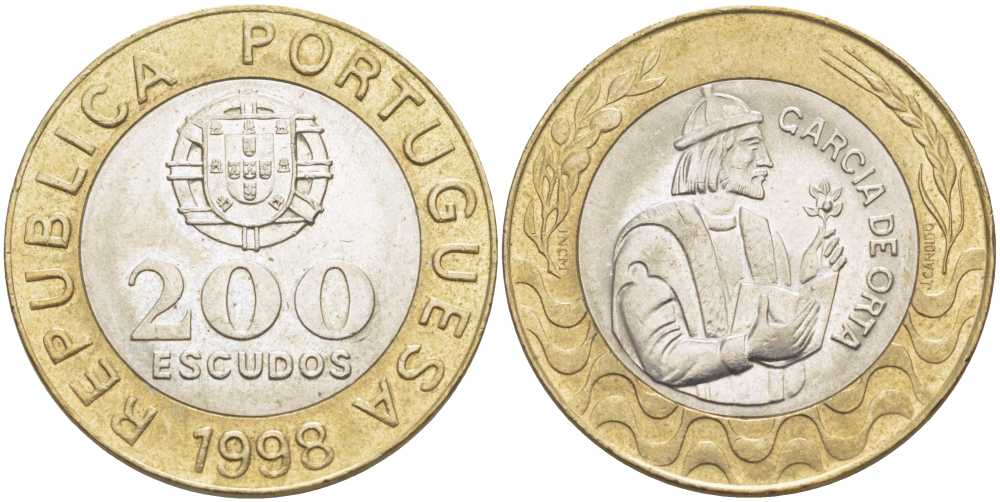 Португалия 200 эскудо 1998 Гарсия Де Орта (1501-1568) KM 655 биметалл 110-754