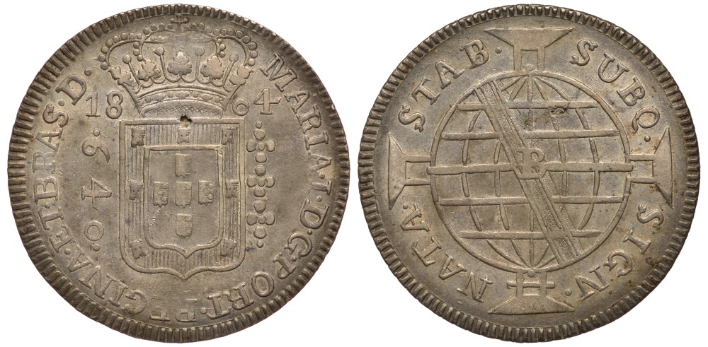Бразилия 640 рейс 1804 В, Мария I Португальская (1786-1816) KM 231.2 серебро  00-000-00