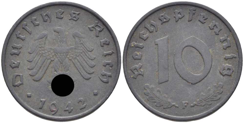 ГЕРМАНИЯ 10 РЕЙХСПФЕННИГОВ 1942 F KM 101, J. 371 цинк 4401-657