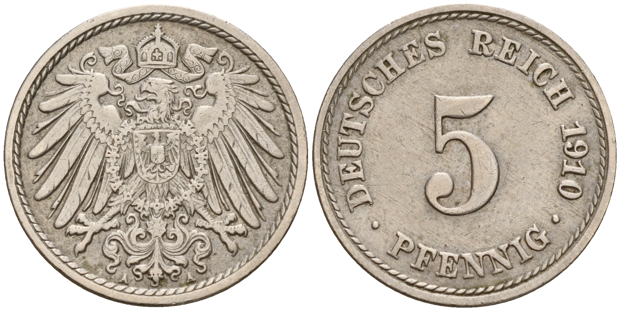 Германия 5 пфеннигов 1910 A J.12, KM 11 медно-никель    4598-1141