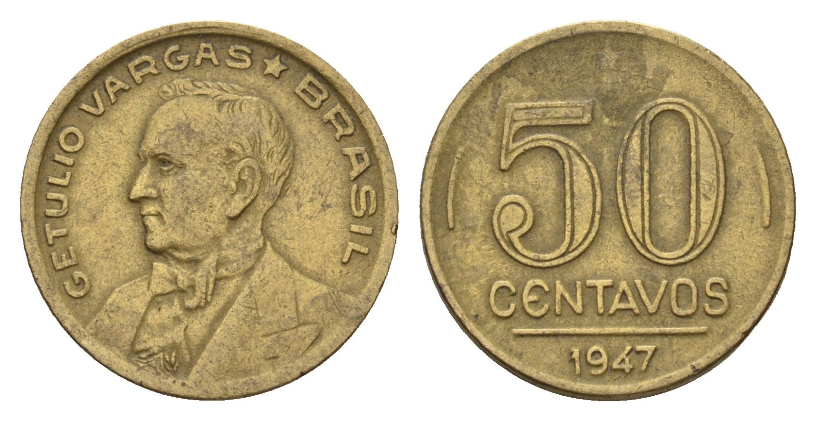 Бразилия 50 сентаво 1947 KM 557a алюминиевая бронза 4679-925