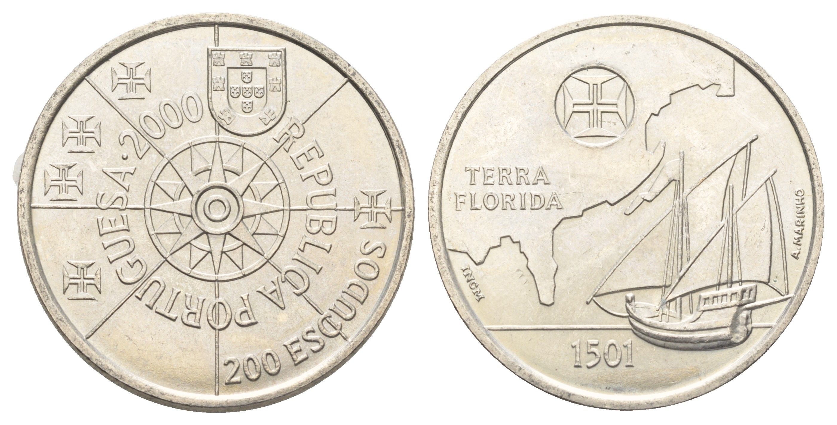 Португалия 200 эскудо 2000 Флорида KM 730 медно-никель UNC 4677-623