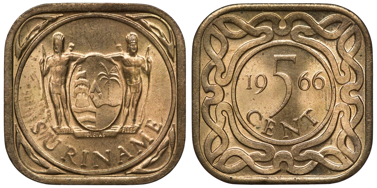 Суринам 5 центов 1966 KM 12.1 никель-латунь UNC 4118-615