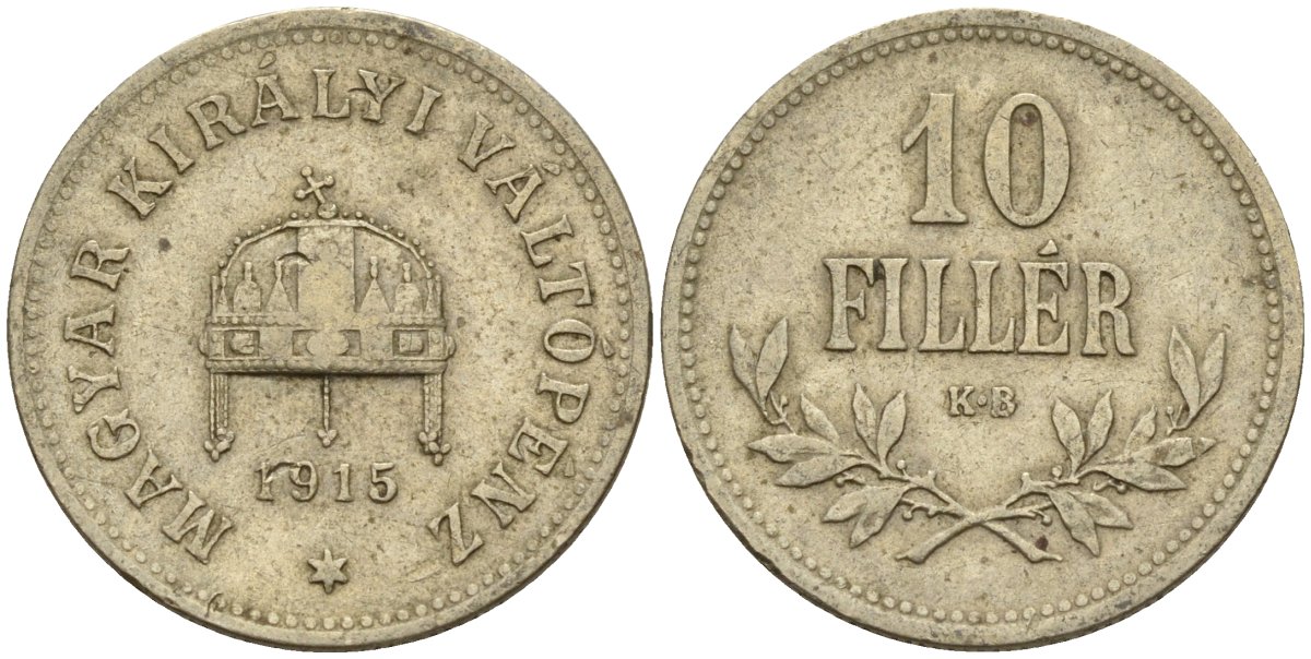 Венгрия 10 филлеров 1915 KB, Франц Иосиф I (1848-1916) KM 494 медь никель цинк 4151-1125