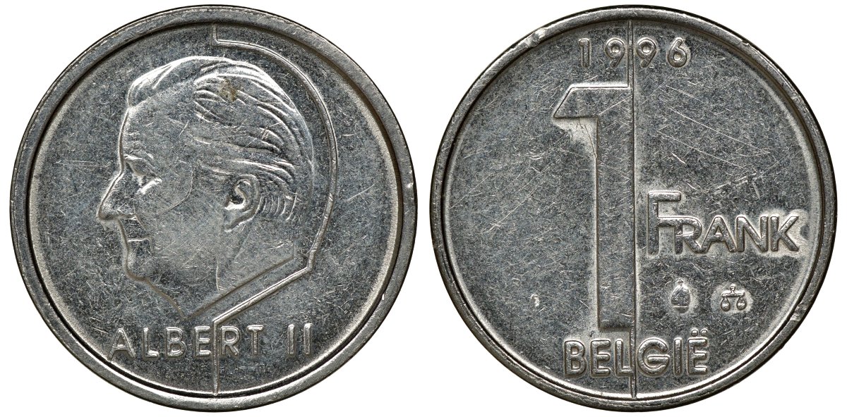 БЕЛЬГИЯ 1 ФРАНК 1996 KM 188 никелированное железо 72-1117