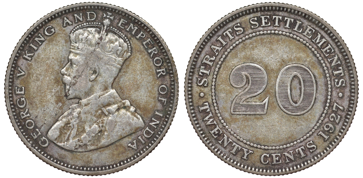 Стрейтс-Сетлментс 20 центов 1927 Георг V (1910-1936) КМ 30b серебро 53-824