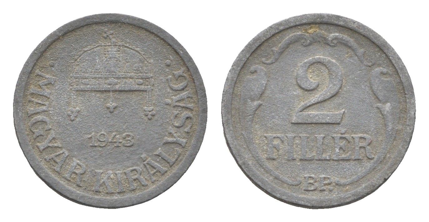 Венгрия 2 филлера 1943 BP KM 519 цинк 4665-537