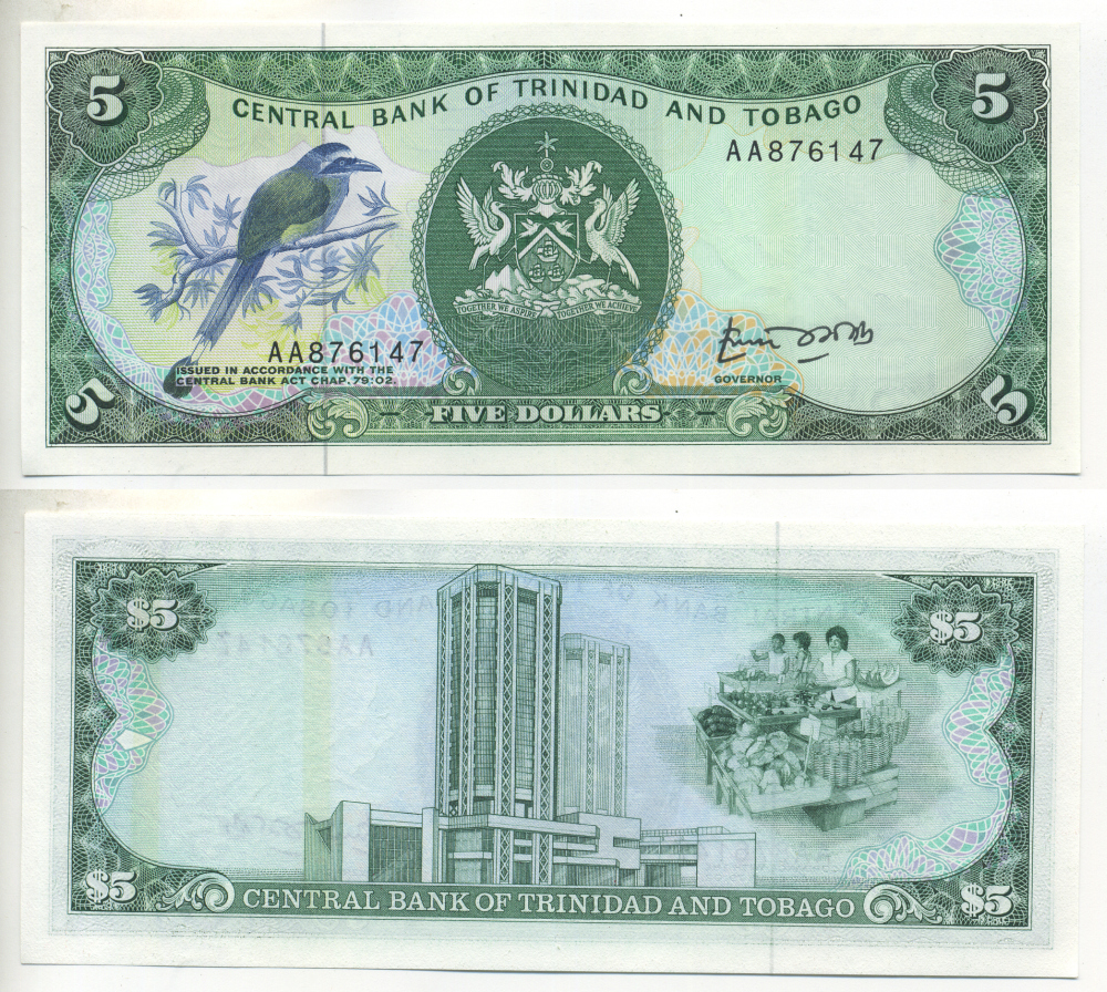 Тринидад и Тобаго 5 долларов 1985 подпись 4 Pick 37а бумага UNC (пресс) 3295-110-4
