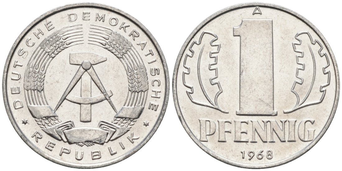 ГДР 1 пфенниг 1968 А KM 8.1 алюминий aUNC 4564-1017