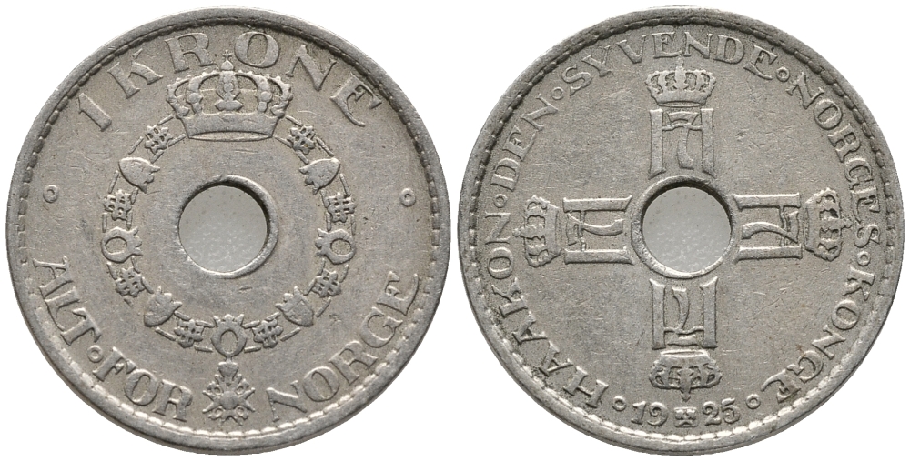 Норвегия 1 крона 1925 Хокон VII (1905-1957) KM 385 медно-никель 28-821