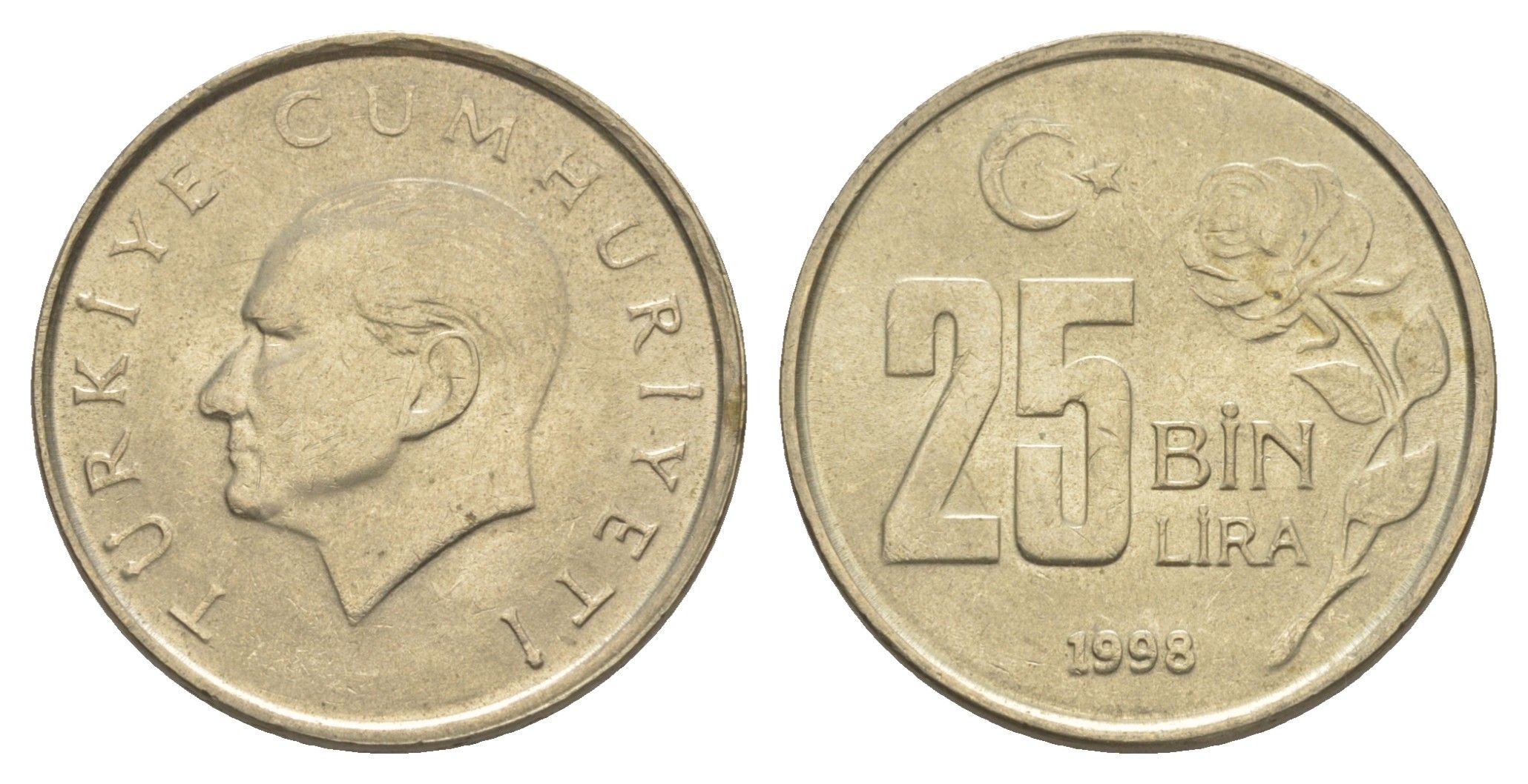 Турция 25000 лир 1998 Кемаль Ататюрк KM 1041 медь цинк никель 4648-917