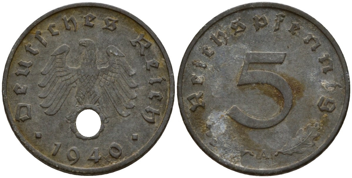 Германия 5 рейхспфеннигов 1940 A KM 100, J. 370 цинк 4154-935