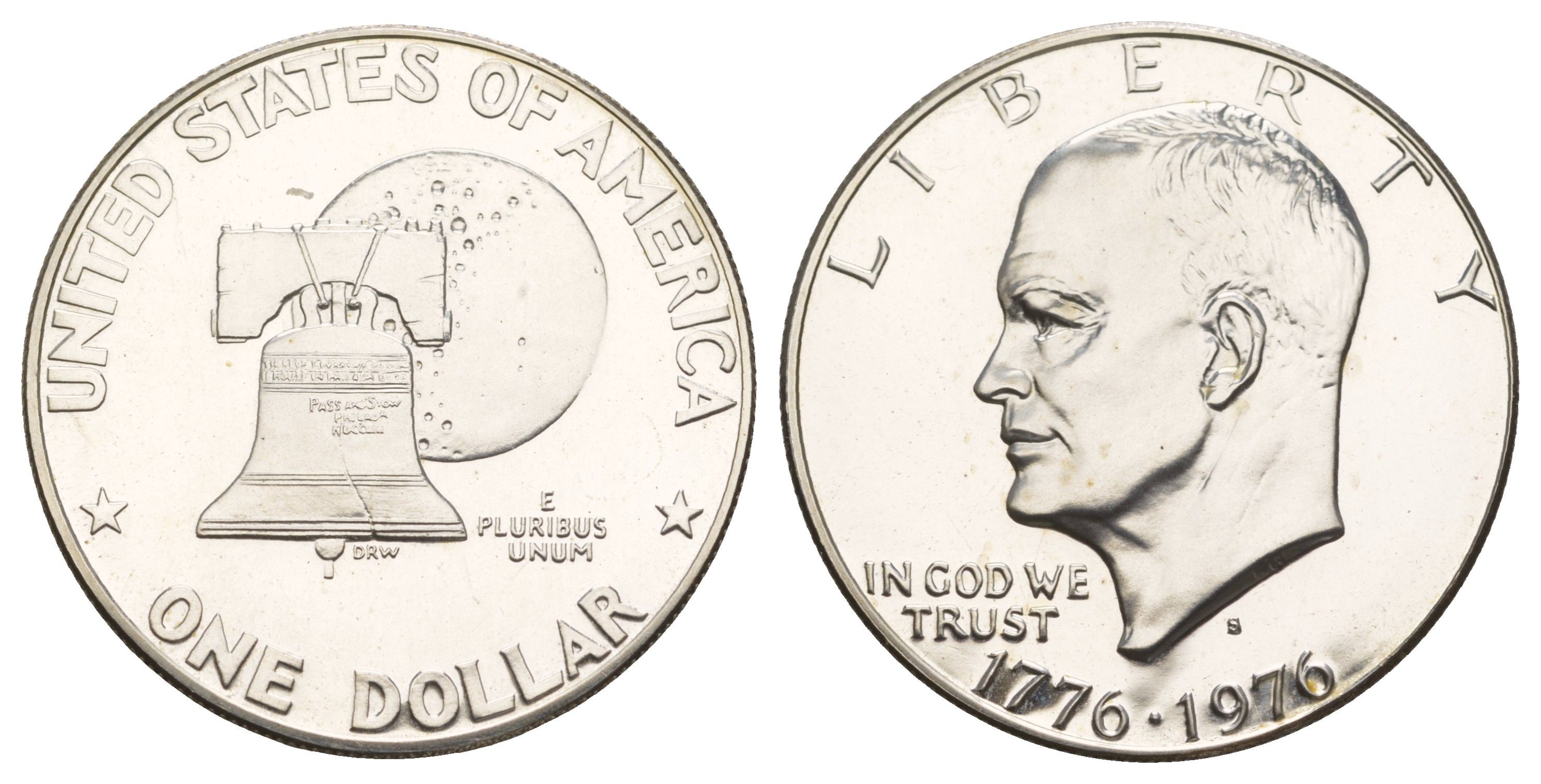 США 1 доллар 1976 S, Президент Эйзенхауэр, 200 лет независимости США KM 206a серебро PROOF 413-2135