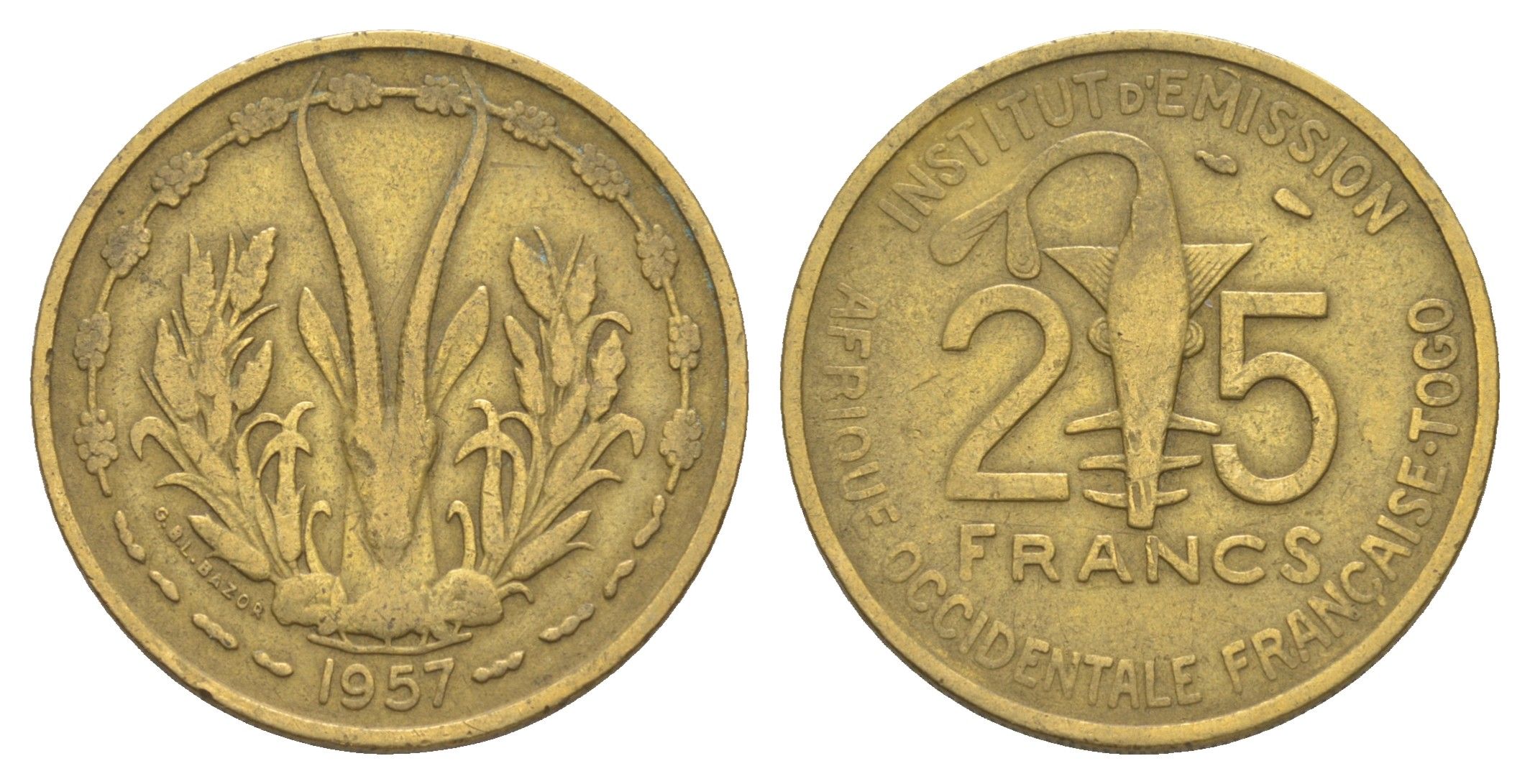 Французская Западная Африка 25 франков 1957 KM 9 медь алюминий никель 4650-247