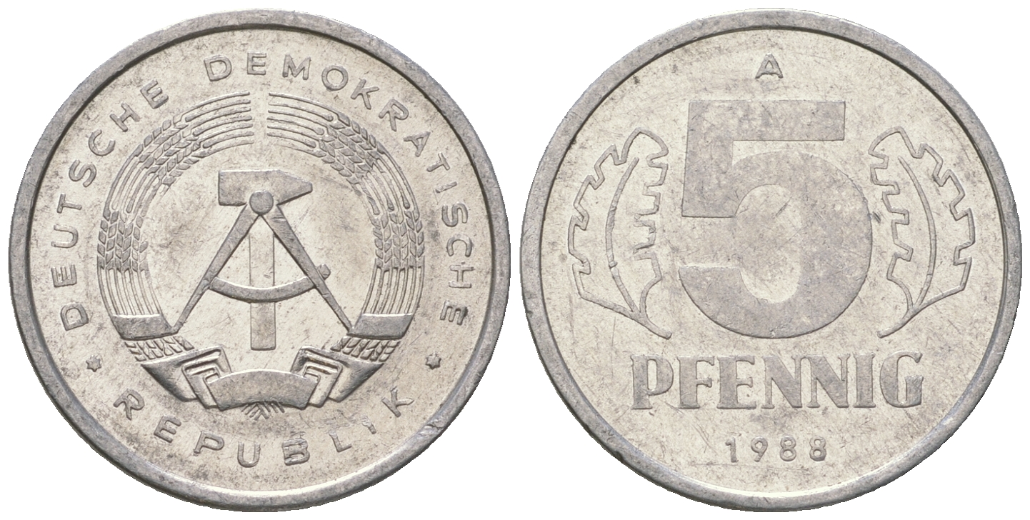 ГДР 5 пфеннигов 1988 A КМ 9.2 алюминий 3458-1264