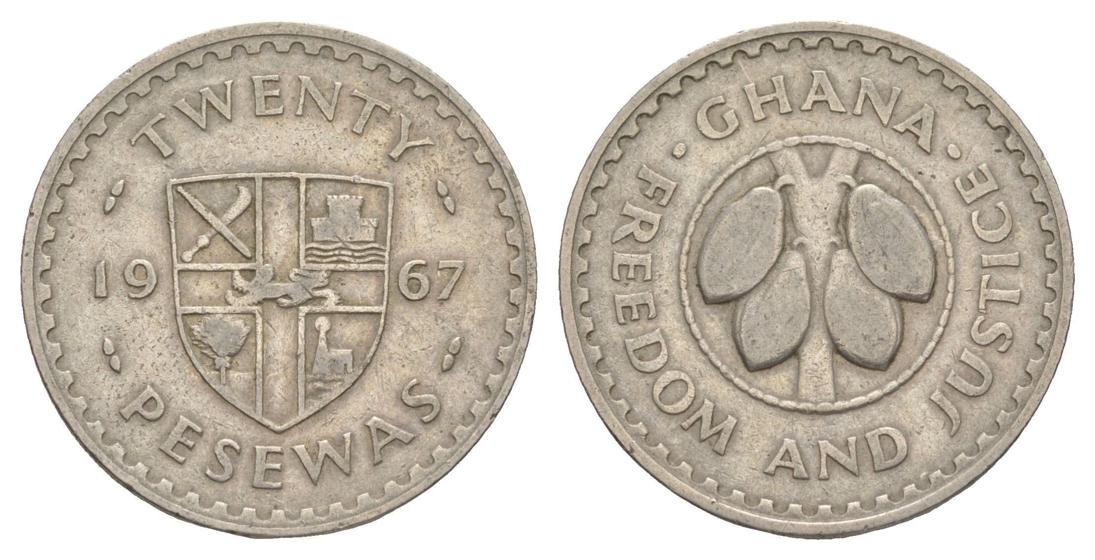 Гана 20 песев 1967 KM 17 медно-никель 4153-1043