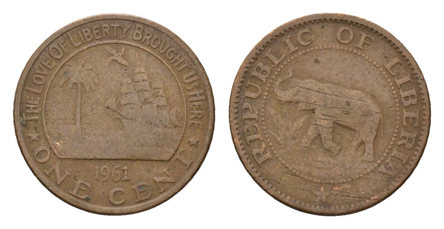 Либерия 1 цент 1961 KM 13 бронза 4640-632