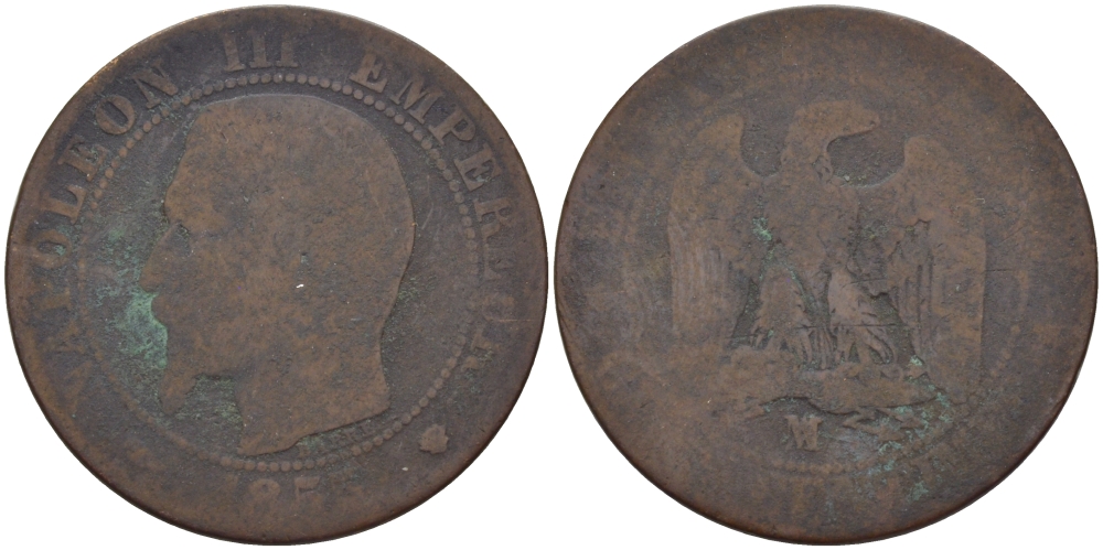 ФРАНЦИЯ 5 САНТИМОВ 1855 МА, НАПОЛЕОН III (1852-1870) KM 777.6, LE FRANC 116.26 бронза 28-641