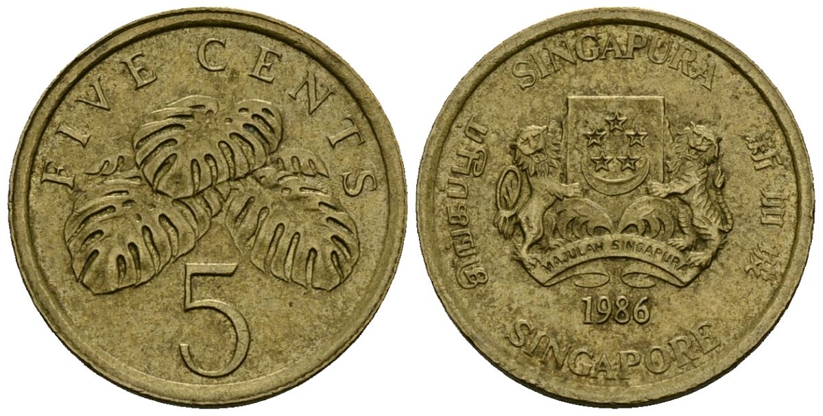 Сингапур 5 центов 1986 KM 50 алюминиевая бронза 4173-1211