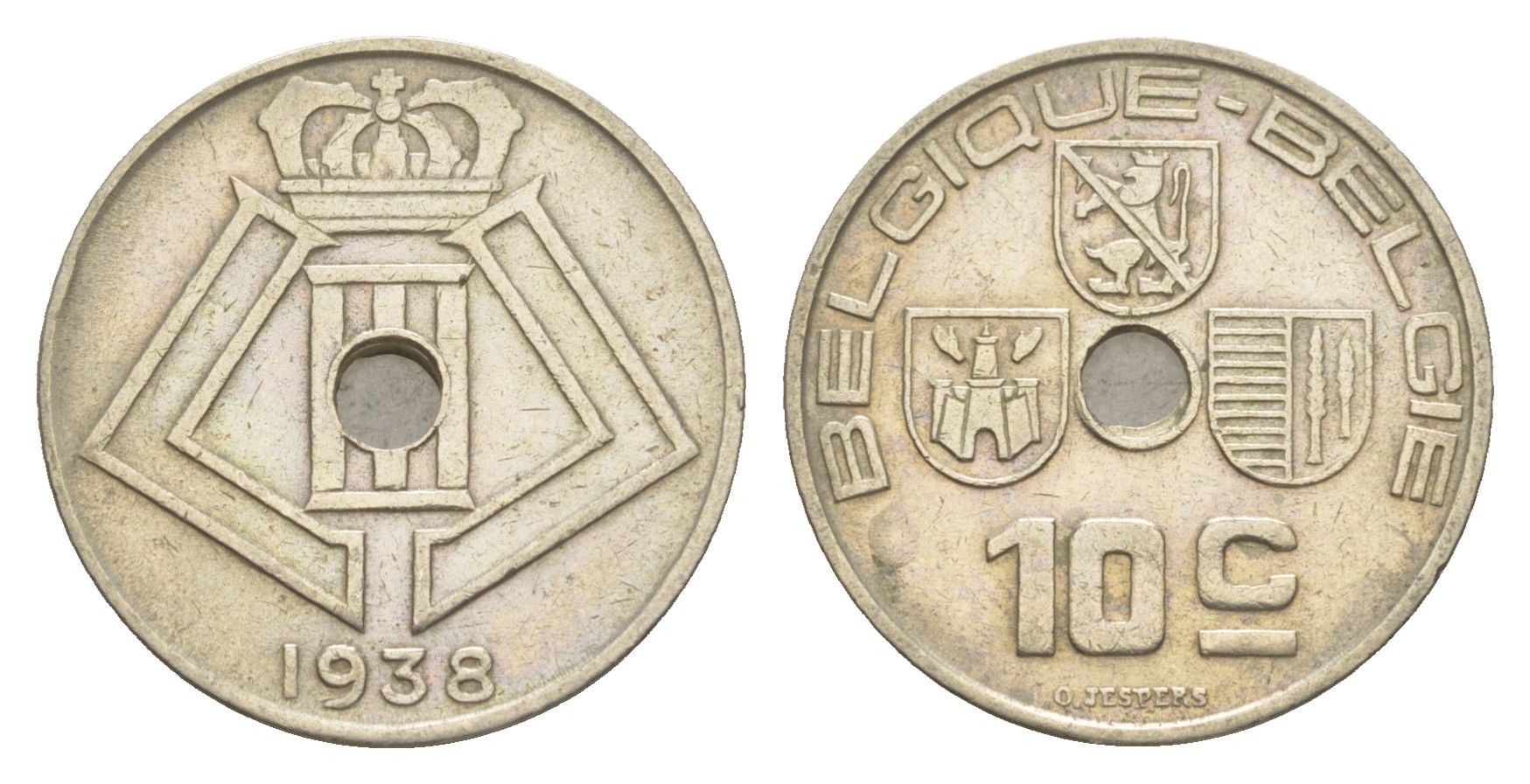Бельгия 10 сантимов 1938 Belgique - Belgie, Леопольд III (1934-1951) KM 112 никель латунь 4169-614