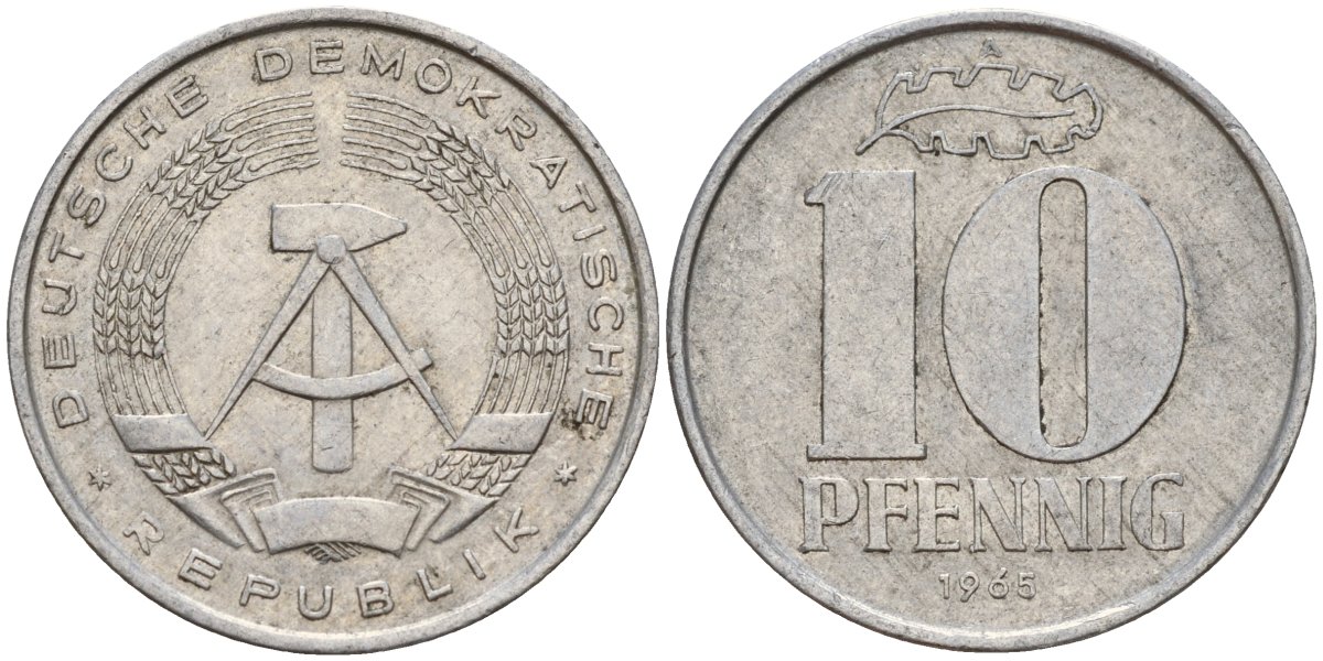 ГДР 10 пфеннигов 1965 A KM 10 алюминий 27-344