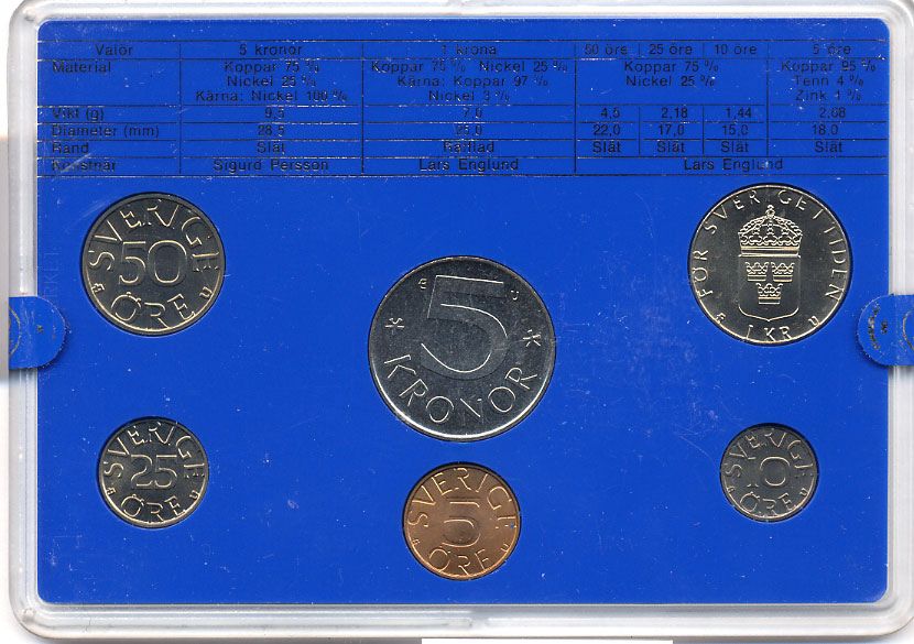 Швеция набор монетного двора из 6 монет 1980 в пластике, Карл XVI Густав (1973- ) KM MS15 UNC 4-3-6-116