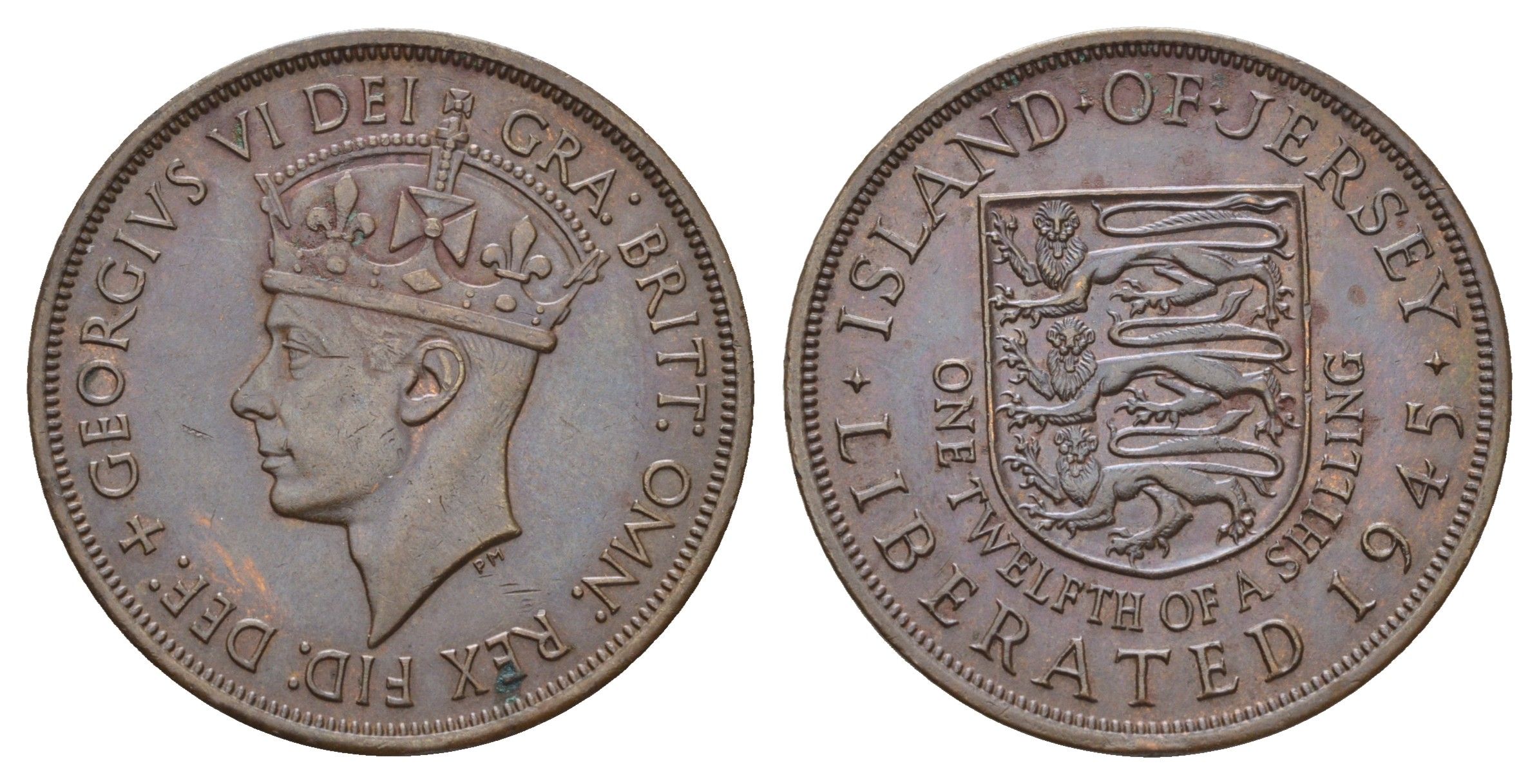 Джерси1/12 шиллинга1945Георг VI (1937-1952), освобождение ДжерсиKM 19бронза3334-113