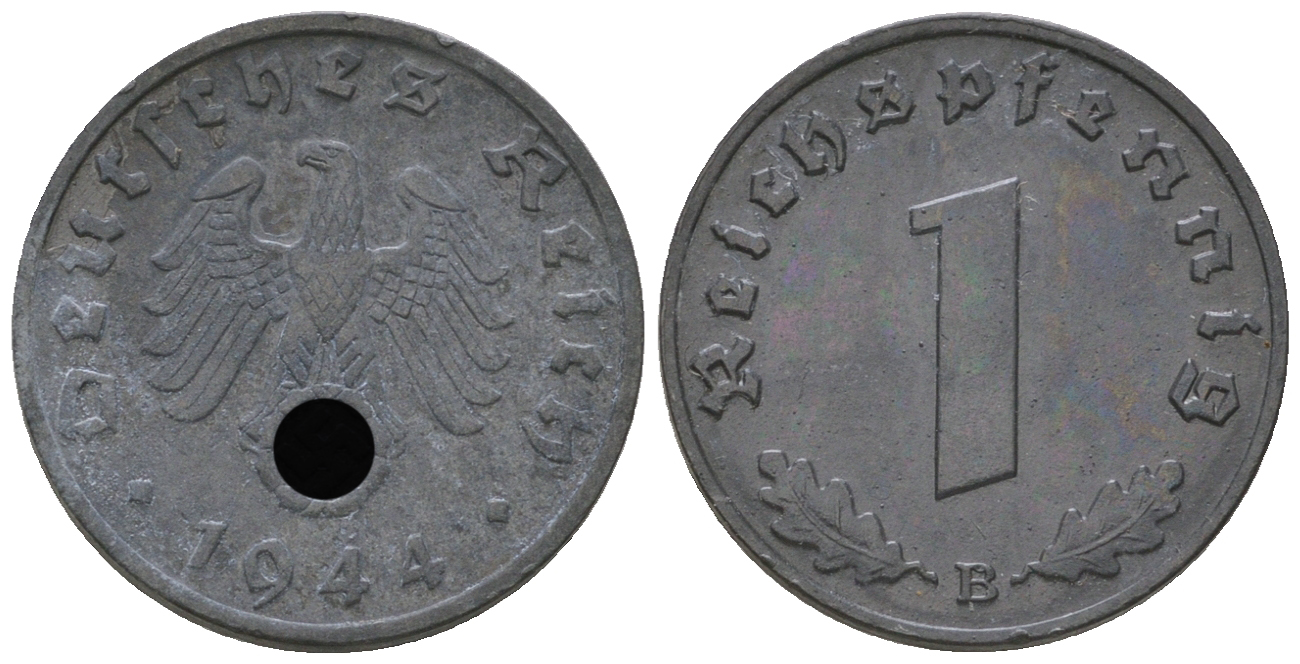 Германия 1 рейхспфенниг 1944 B KM 97, J. 369 цинк    4668-1137