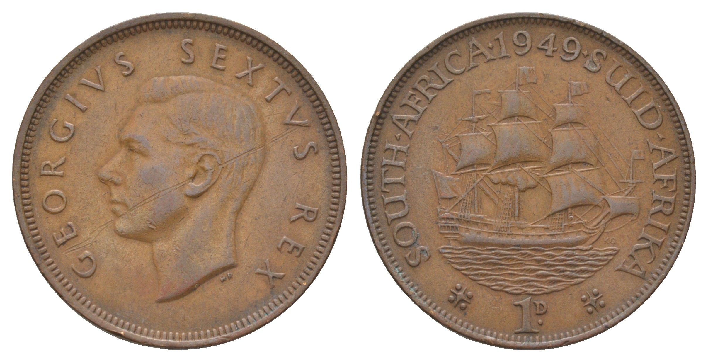 ЮАР 1 пенни 1949 Георг VI (1936-1952) KM 34.1 бронза 11-230-37