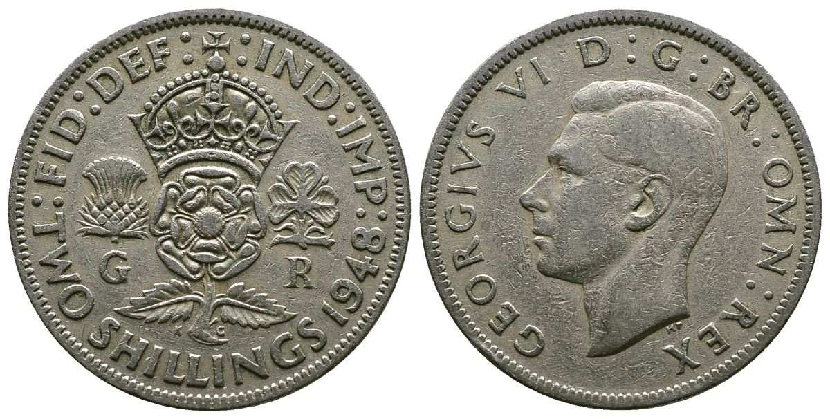 Великобритания 2 шиллинга (флорин) 1948 Георг VI (1936-1952) KM 865, Spink 4102 медно-никель 4381-1114