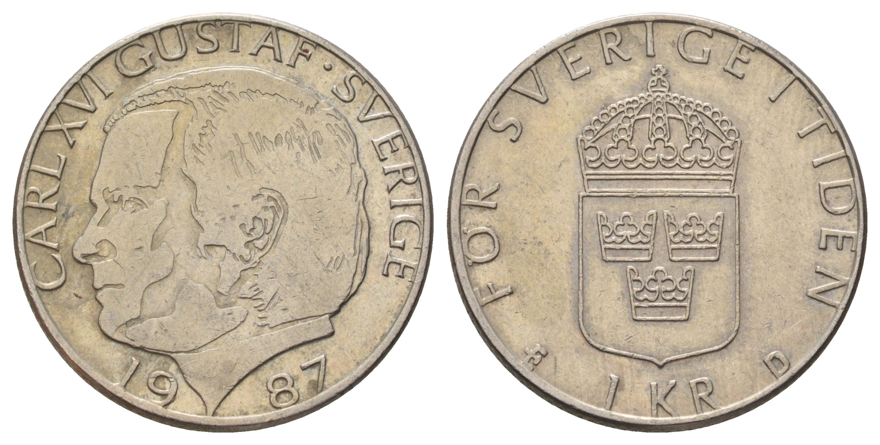 Швеция 1 крона 1987 Карл XVI Густав (1973-) KM 852a медно-никель 4671-345