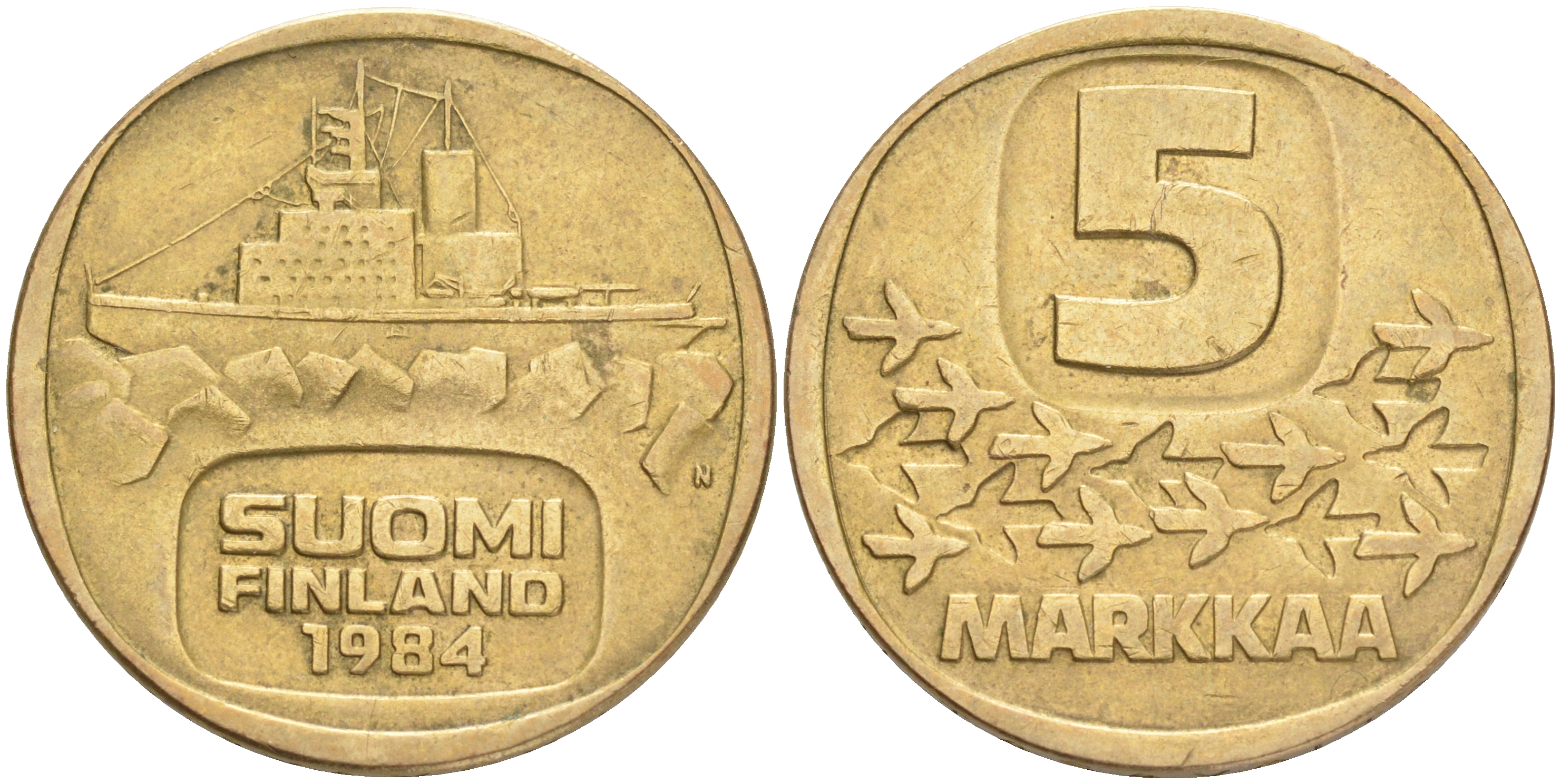 ФИНЛЯНДИЯ 5 МАРОК 1984 N ЛЕДОКОЛ KM 57 алюминиевая бронза 4556-924