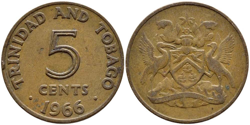 Тринидад и Тобаго 5 центов 1966 герб KM 2 бронза 4396-1045