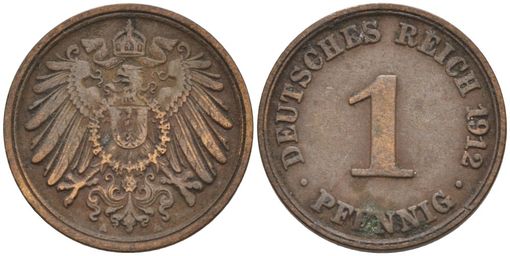 Германия 1 пфенниг 1912 A KM 10, J. 10 медь 4576-234