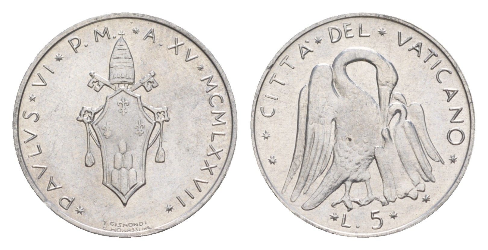 Ватикан 5 лир 1977 KM 118 алюминий UNC 4632-922