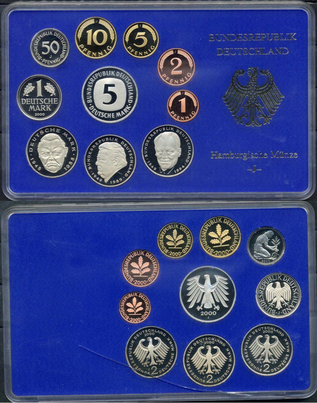 Германия государственный набор из 10 монет 2000 J, в оригинальной бановской упаковке PROOF 5-6-4-02