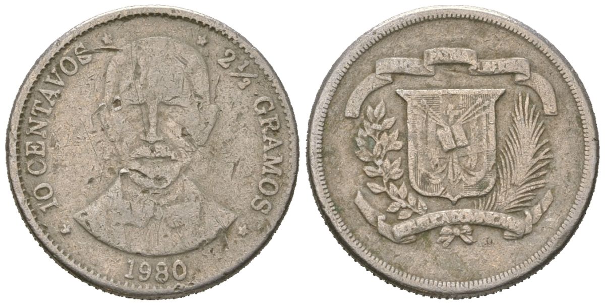 Доминиканская Республика 10 сентаво 1980 KM 50 медно-никель 4525-1026