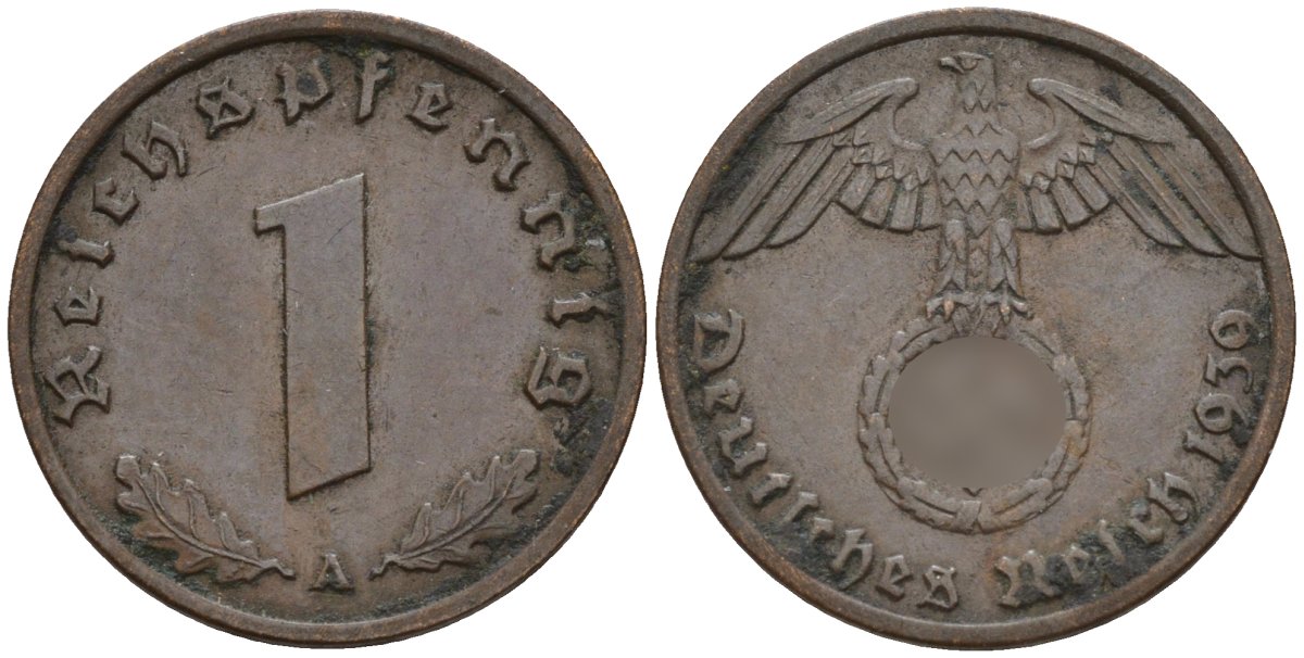 Германия 1 рейхспфенниг 1939 A KM 89, J. 361 бронза 4147-1146