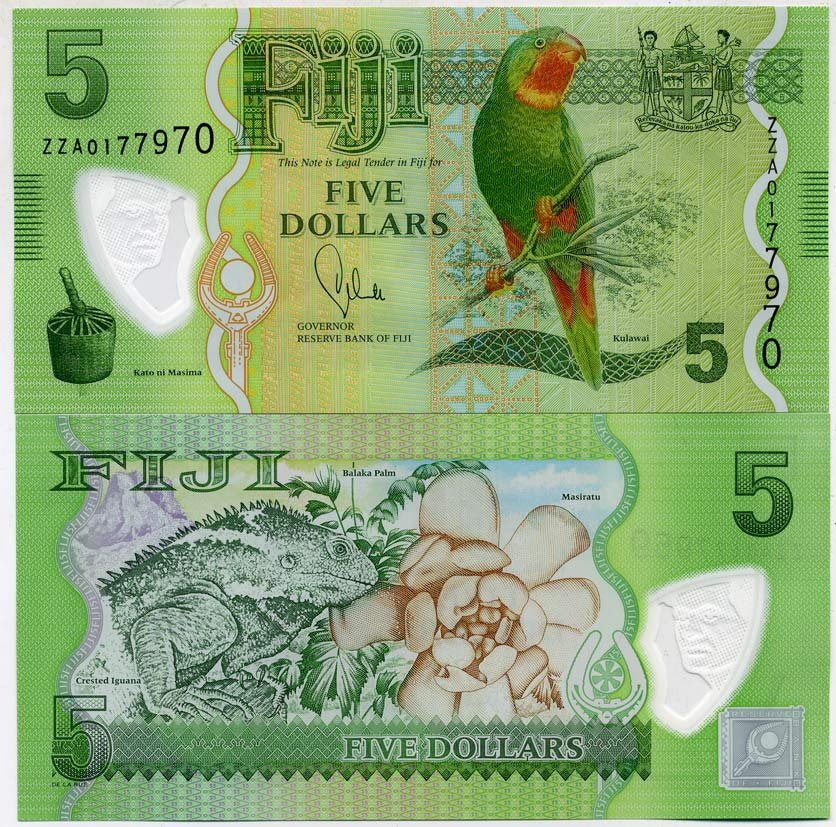 Фиджи 5 долларов 2012 попугай, игуана, замещенная серия ZZ Pick 115 z пластик UNC (пресс) 449-29-2